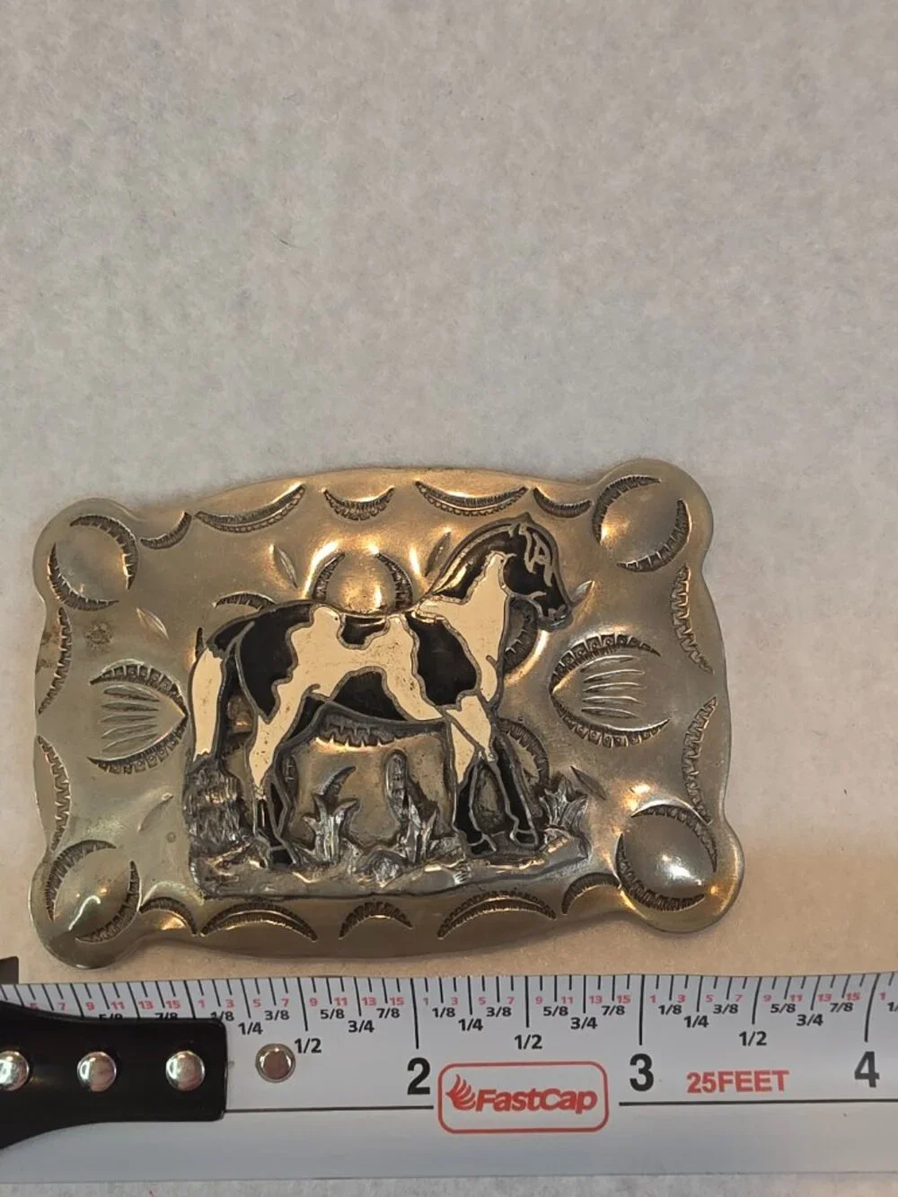Vintage Tex Tan Yoakum Texas Nickel Silver Horse Belt Buckle
